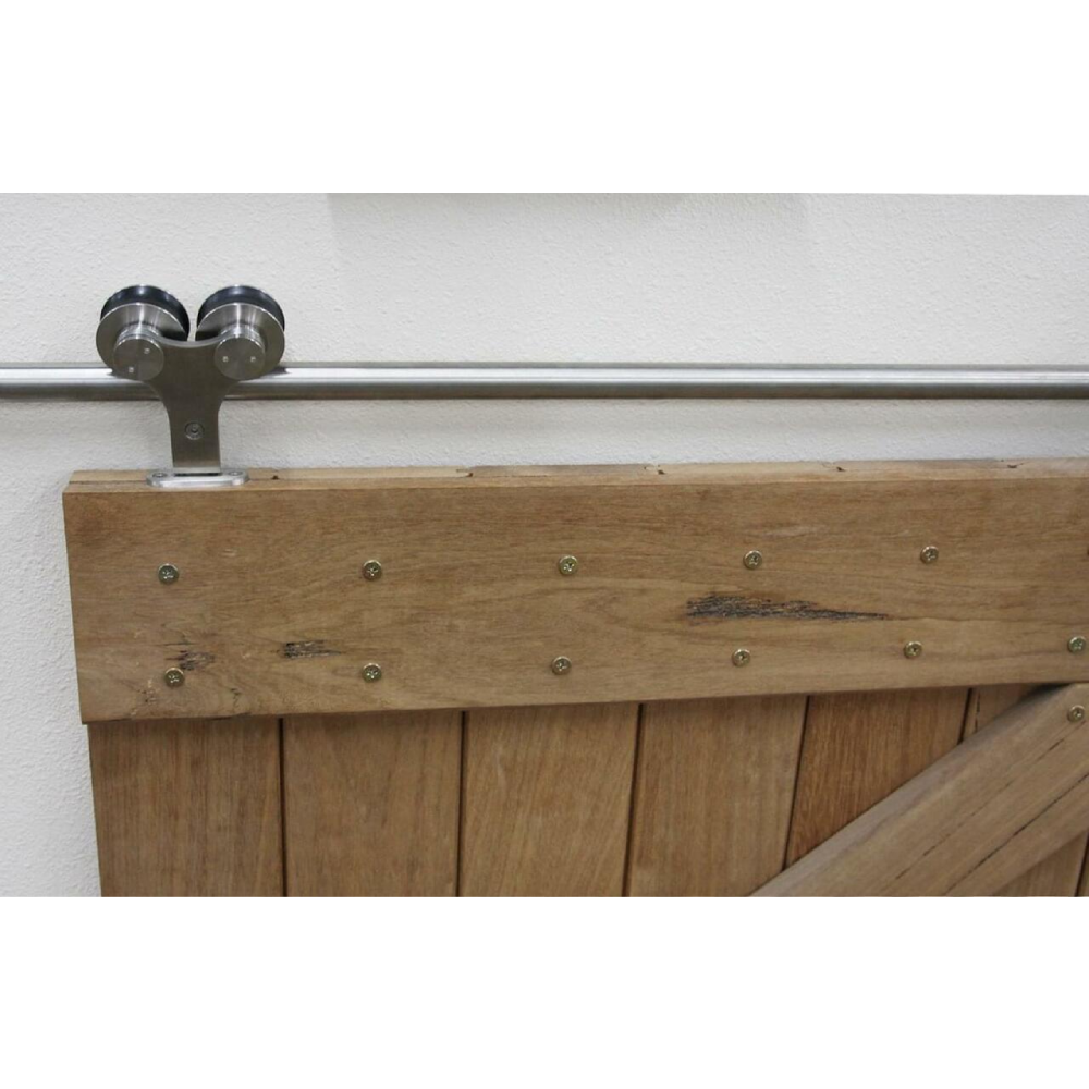 Top Mount Satin Nickel Roller Barn Door Hardware Set